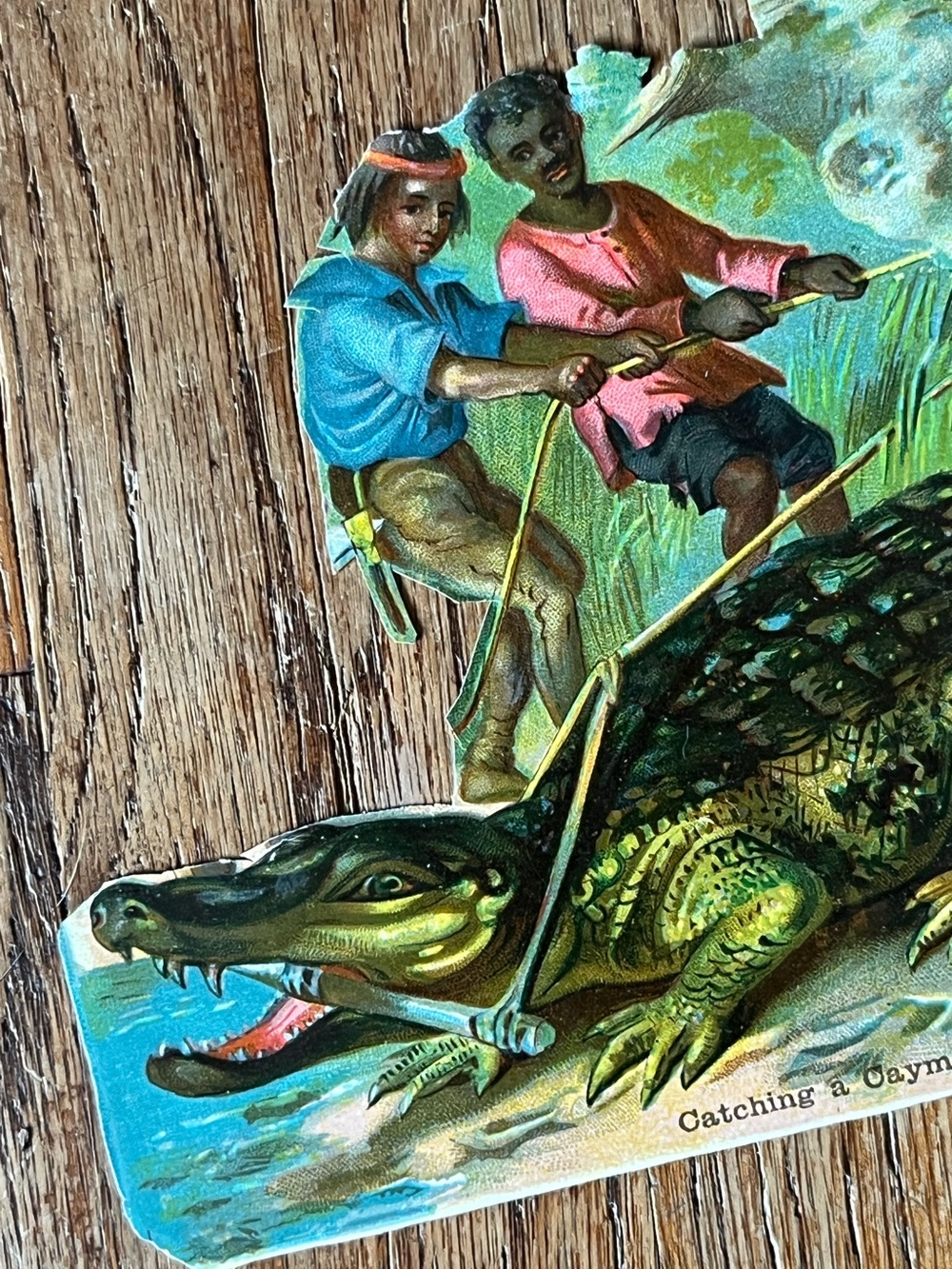 Vintage ALLIGATOR CROCODILE die cut paper ephemera Victorian era